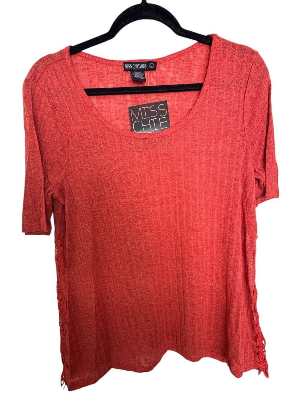 Miss Chievous Coral Ribbed Scoop Neck Short Sleeve Top